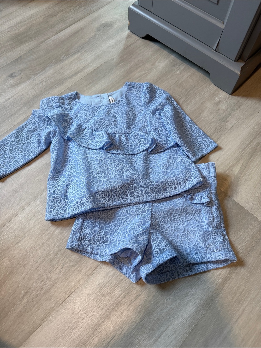 Janie and Jack Light Blue Lace-Texture Top & Shorts Set size 2T and 3T